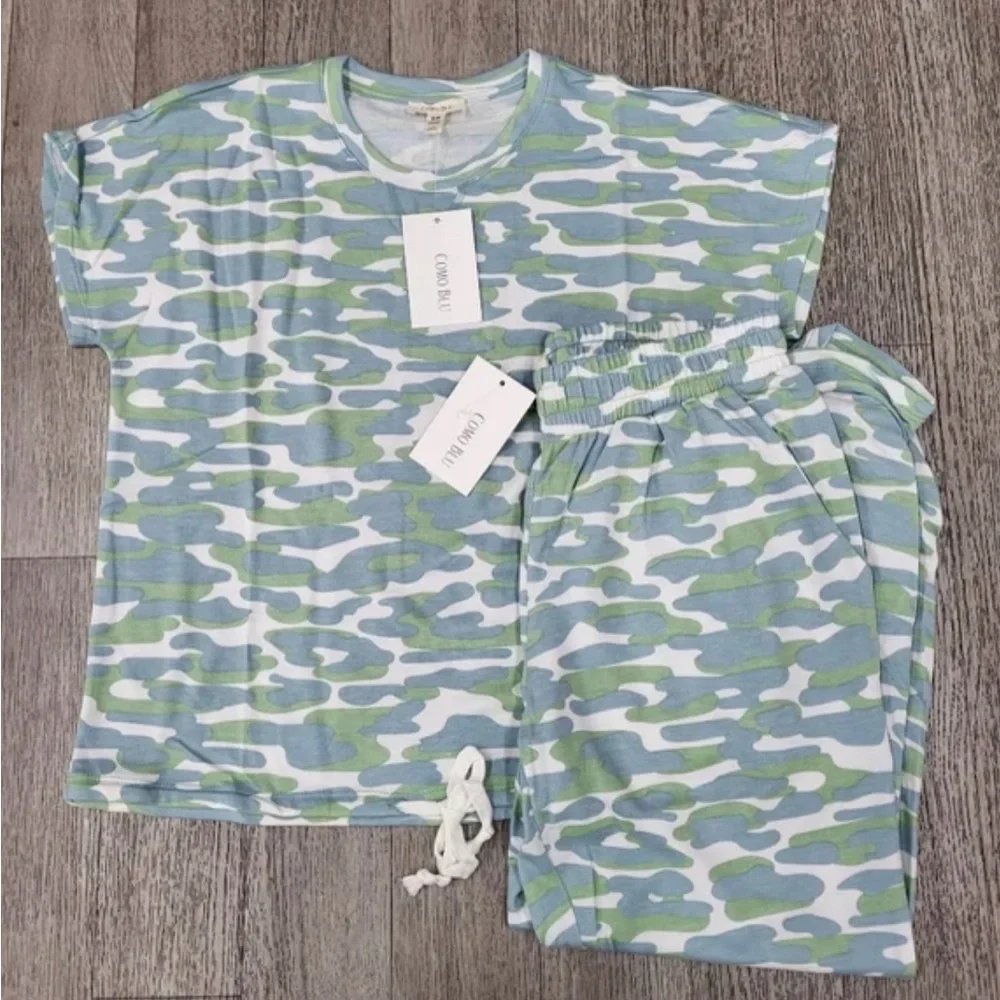 NWT Como Blu Blue & Green Camo Lounge Pant Set